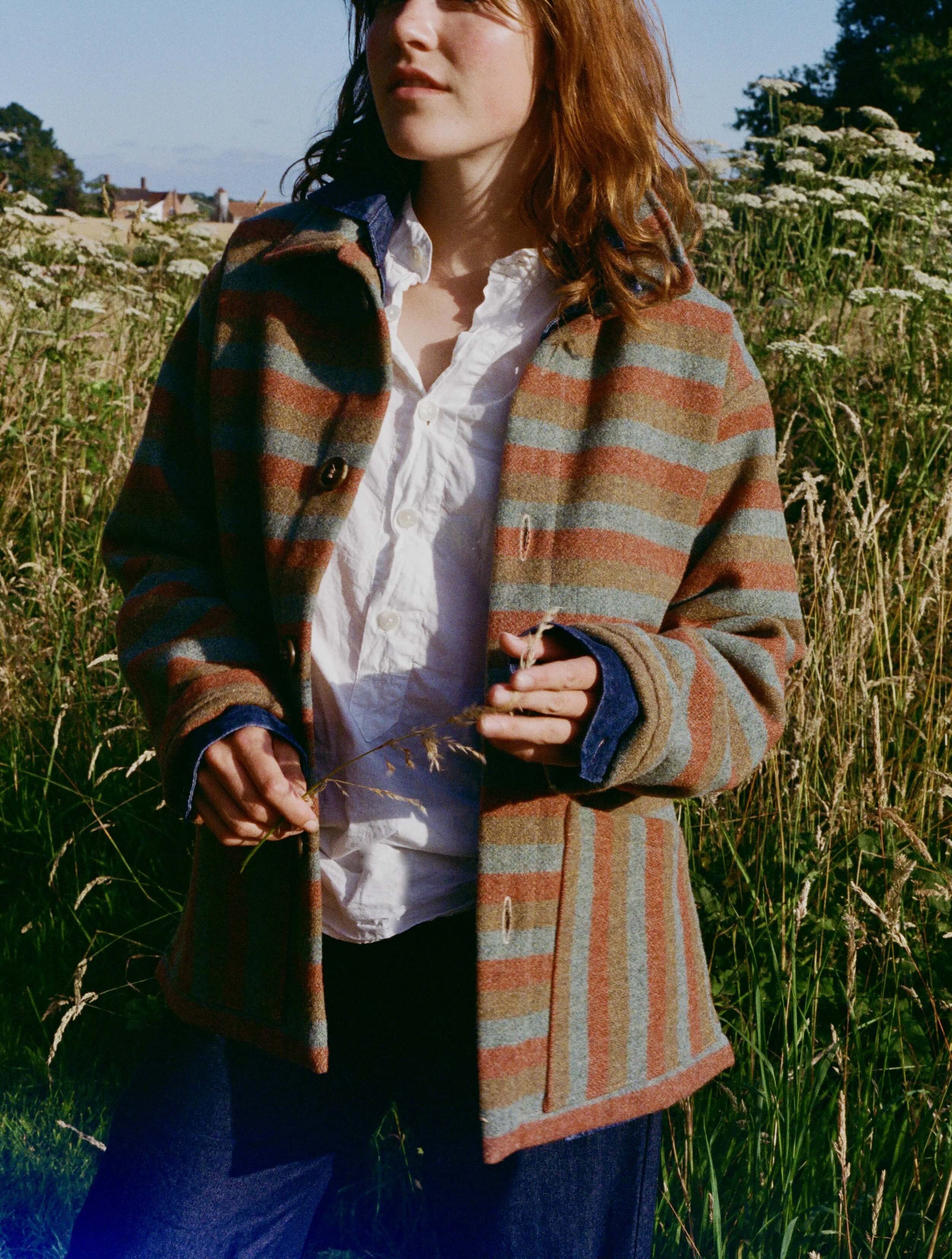 Minna wears Carrier Company Yorkshire Wool Striped Jacket