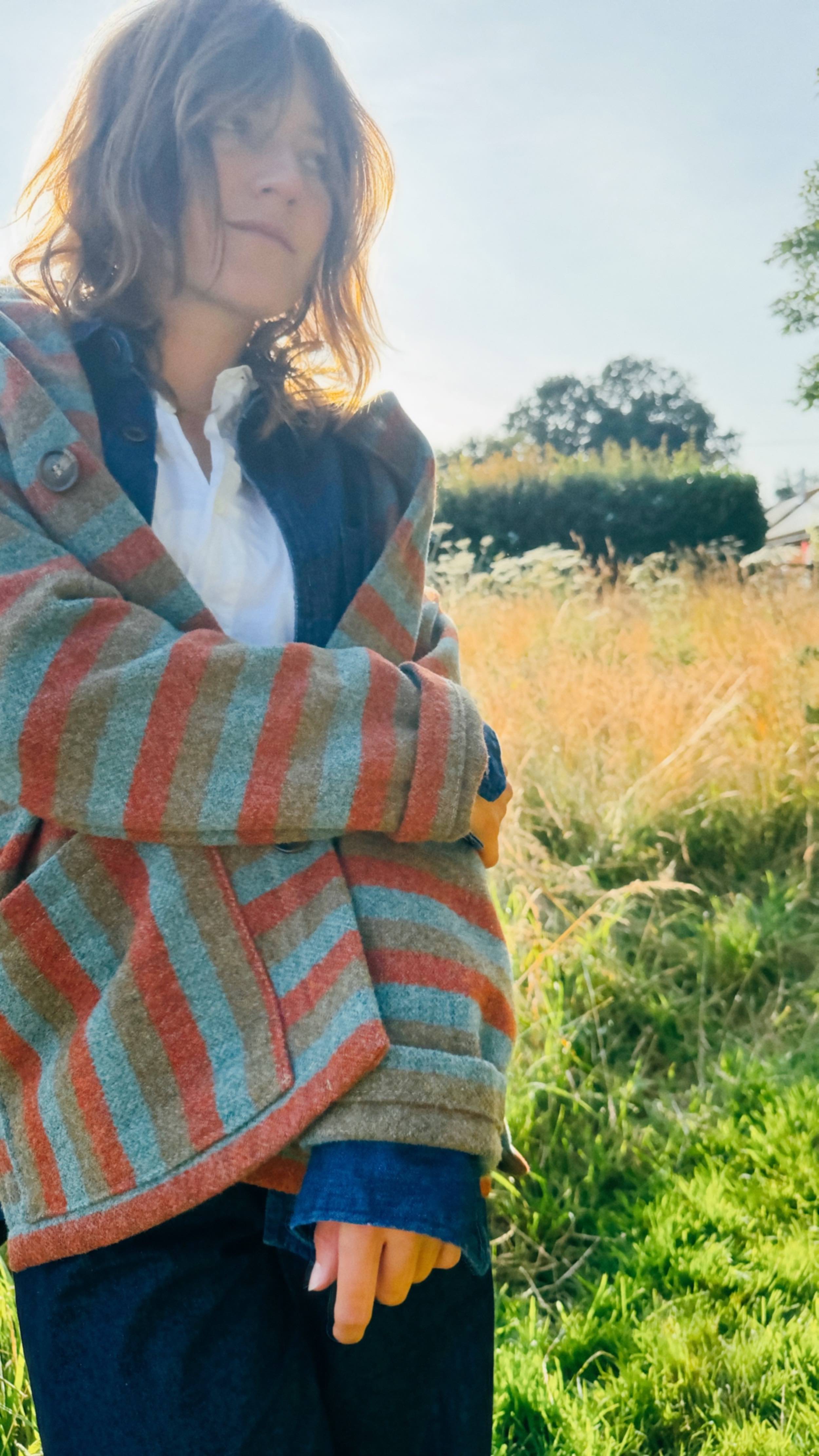 Minna wears Carrier Company Yorkshire Wool Striped Jacket