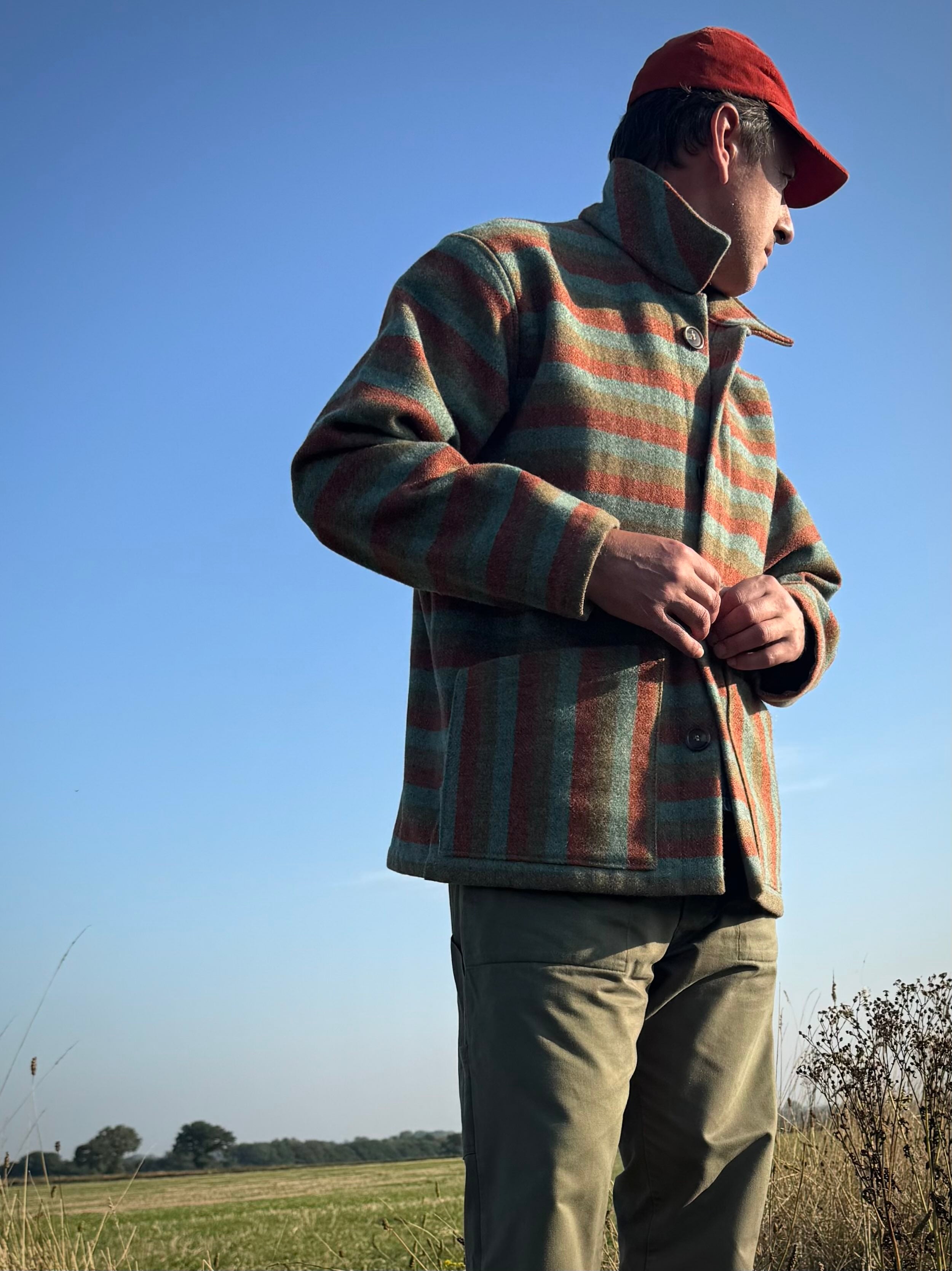 Enzo wears Carrier Company Yorkshire Wool Striped Jacket