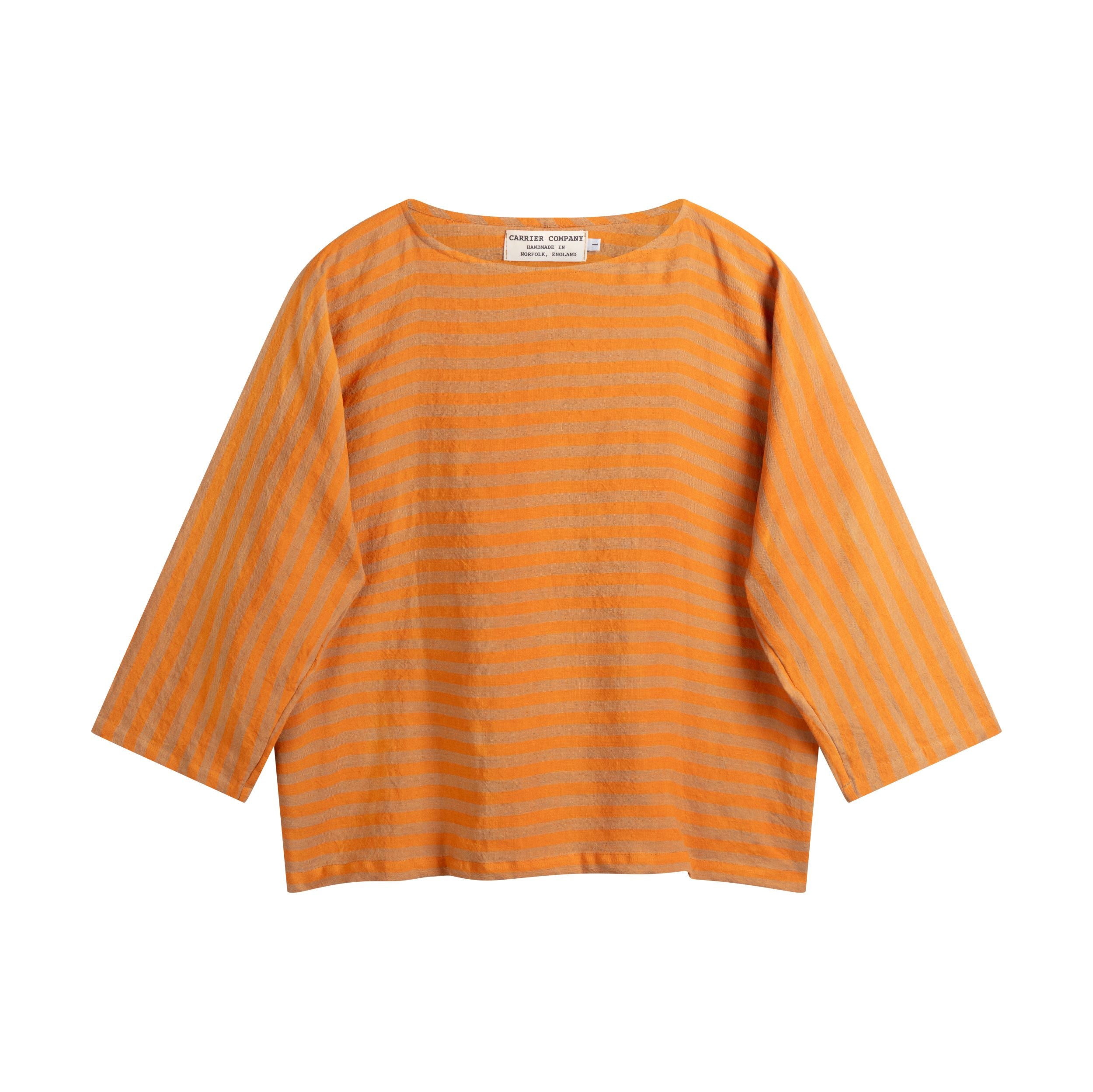 Carrier Company Linen Tee Shirt in Orange and Brown Stripe